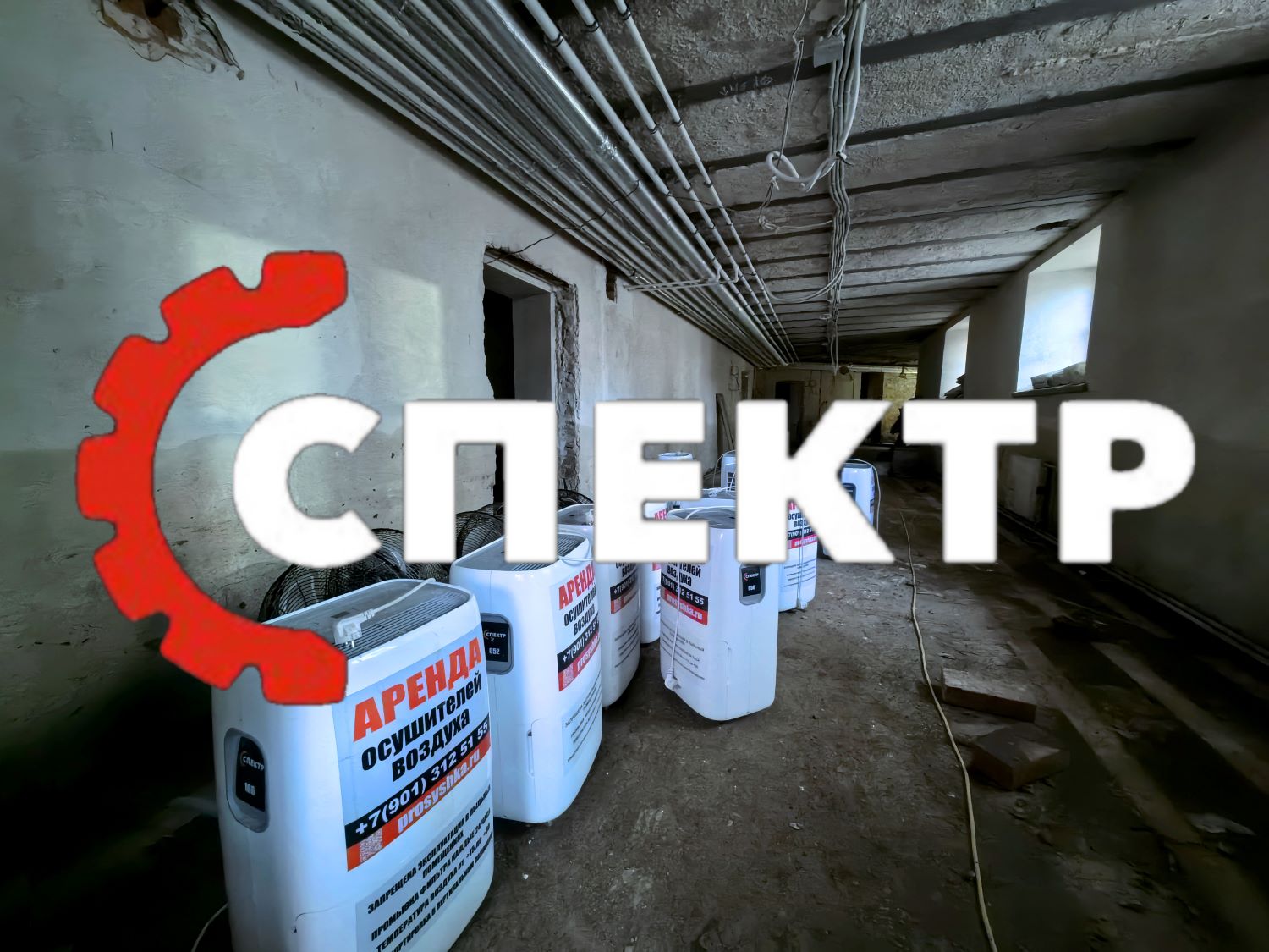 Просушка цокольного этажа школы в Выборге после проливного дождя